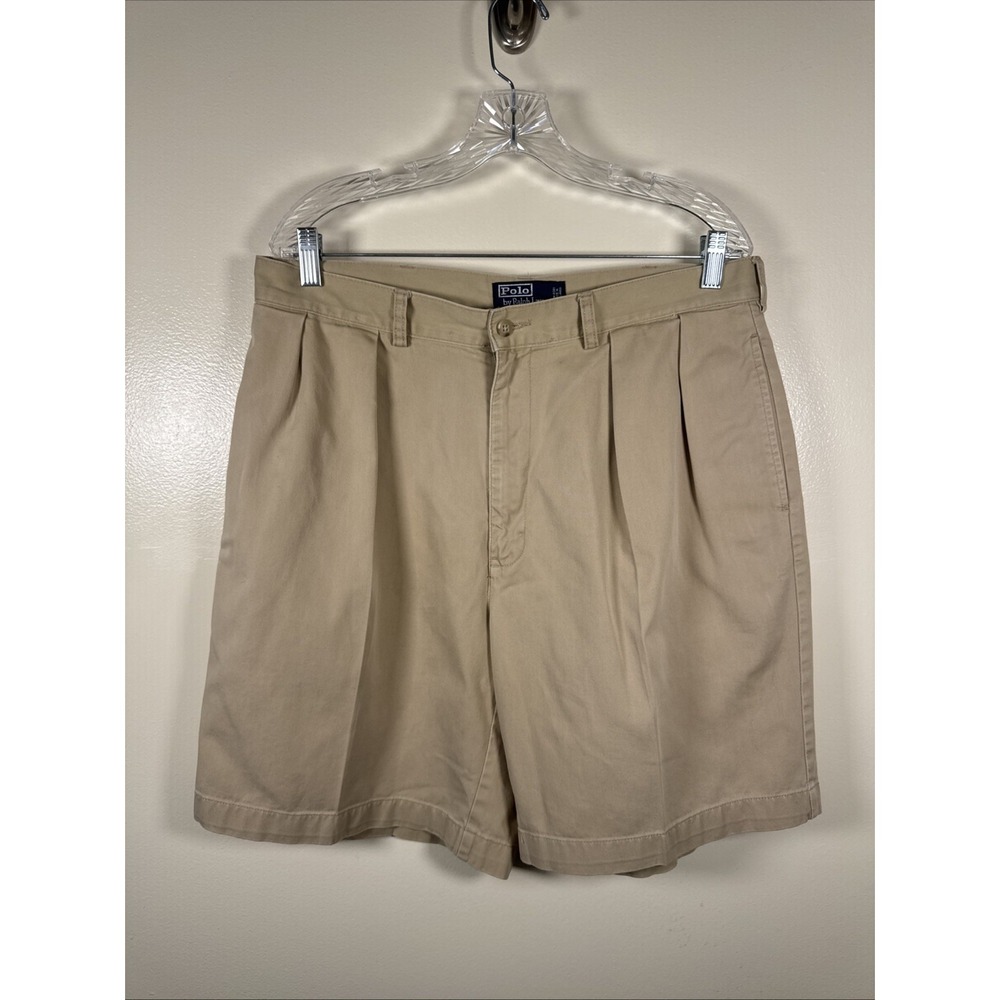 Vintage Polo By Ralph Lauren Tyler Short Men's 36 Two-pleat Chino Khaki Cotton